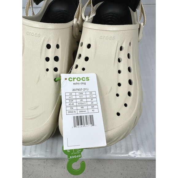 Size 11 Mens Crocs Echo Clog Bone/Black 207937-2YJ BRAND NEW - Picture 7 of 7